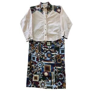 80s/90s Vintage Gotcha Covered 2 Pc Set Shirt Skirt Aztec Print Western Sz 12